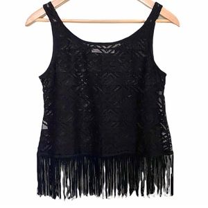 Rolla Coster Black Fringe Mesh Aztec Print Tank Womens Size Small